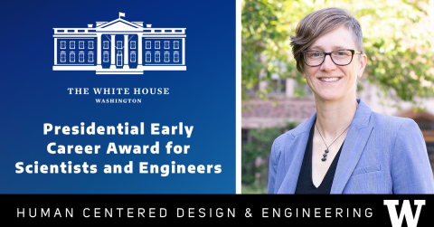 Kate Starbird's headshot with text Presidential Early Career Award for Scientists & Engineers