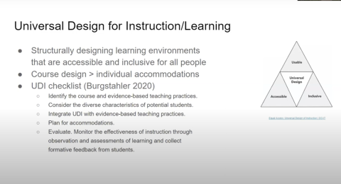 Slide from presentation with Universal Design for Instruction/Learning